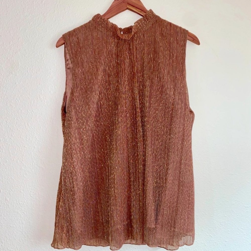 Anthropologie Eri and Ali High Neck Sleeveless Gold Metallic Blouse Ciana